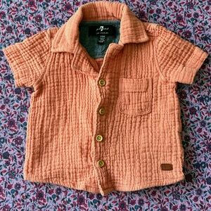 7 For All Mankind Button Down Short Sleeve Shirt 100% Cotton Size 3-6 months
